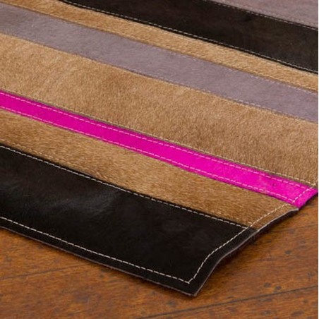 Cowes Patchwork Leather Rug Pink & Brown Edge Detail