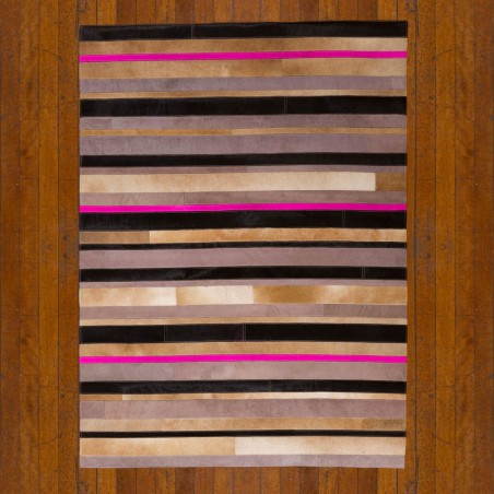 Cowes Patchwork Leather Rug Pink & Brown Mood Shot