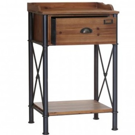 Coombe Industrial Side Table, front view with drawer open
