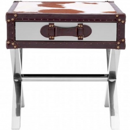 Huxley Cowhide Drawer Table, front view