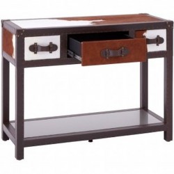 Haze Cowhide Console Table, brown, front view, with drawer open