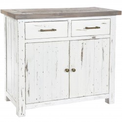 distressed white wooden sideboard