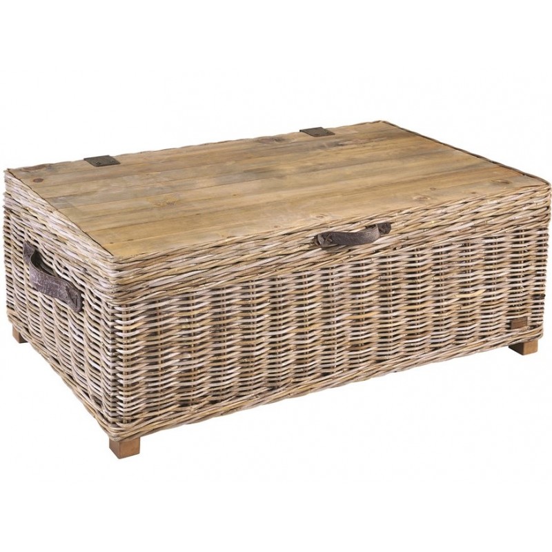 Grey White Washed Natural Rattan, Wicker Coffee Table With Storage