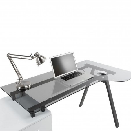 Logan Smoke Grey Glass Desk with Pedestal Top Detail