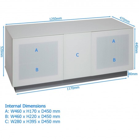 Alphason Element XL 1250 Modular Glass TV Cabinet - Dimensions