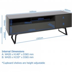 Alphason Carbon Grey Medium 1600 TV Cabinet - Dimensions