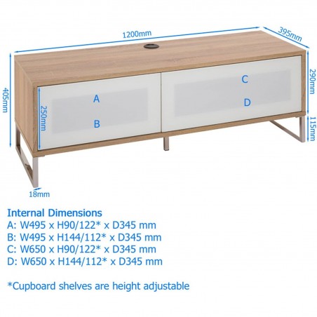 Helium Wall Mountable / Free Standing TV Cabinet - Dimensions