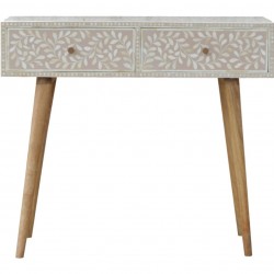 Kuru Floral Bone Inlay Console Table - Front View