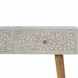 Kuru Floral Bone Inlay Console Table - Front Detail