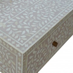 Kuru Floral Bone Inlay Console Table - Closed Drawer Detail