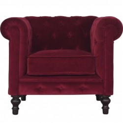 Cappa Velvet Chesterfield Armchair - wine Red Front View