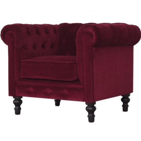 Cappa Velvet Chesterfield Armchair - wine Red Angled View