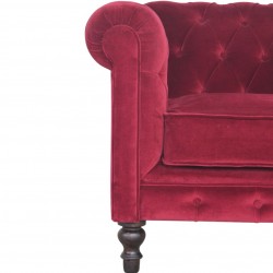 Cappa Velvet Chesterfield Armchair - wine Red Front Detail