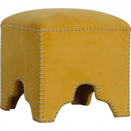 Bailey Cotton Velvet Studded Footstool Angled View