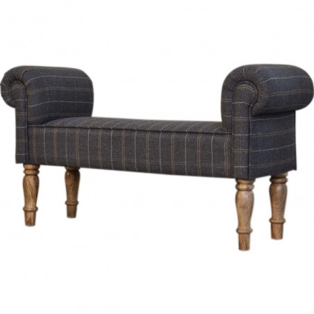 Regency Fabric Upholstered Bench - Pewter Angled View