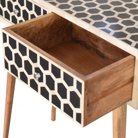 Geo Honeycomb Bone Inlay Console Table Drawer Detail
