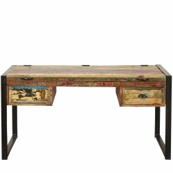 Akola large reclaimed wood office desk with secret-compartment White background