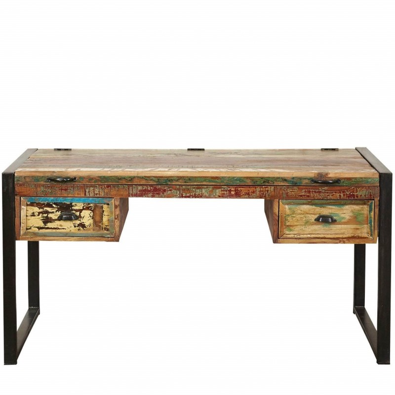 An image of Akola Large Reclaimed Wood Office Desk with Secret Compartment