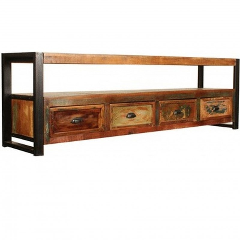 Akola Large Four Drawer Reclaimed Wood TV Stand