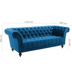 Norton Chesterfield 3 Seater Sofa in blue - Dimensions