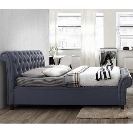 Castello Fabric Upholstered Side Ottoman Bed - Charcoal Mood shot Side View