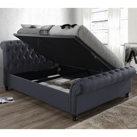 Castello Fabric Upholstered Side Ottoman Bed - Charcoal Mood shot Open