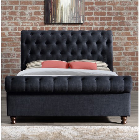 Castello Fabric Upholstered Bed - Charcoal Mood Shot Front