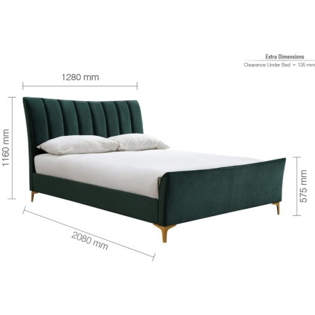Clover Velvet Upholstered Small Double Bed - Green Dimensions