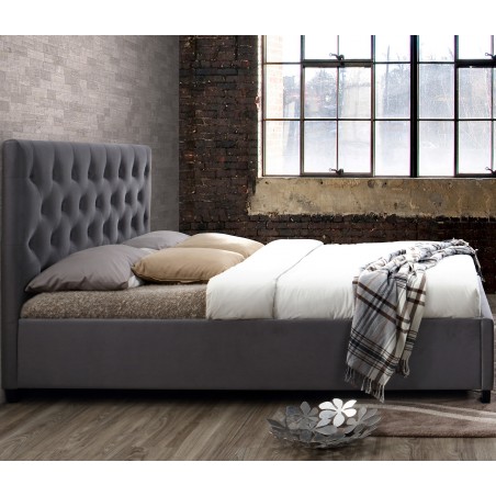 Cologne Fabric Upholstered Bed - Grey Mood Shot Side View