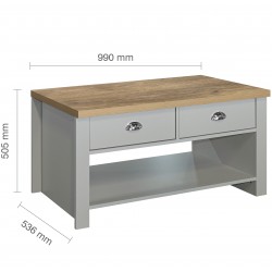 Hawford Two Drawer Coffee Table - Grey/Oak Dimensions