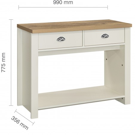 Hawford Two Drawer Console Table - Cream/Oak  Dimensions