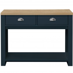 Hawford Two Drawer Console Table - Blue/Oak Front View