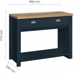 Hawford Two Drawer Console Table - Blue/Oak  Dimensions