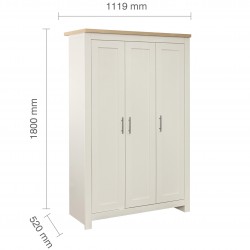 Hawford Three Door Wardrobe - Cream/Oak Dimensions