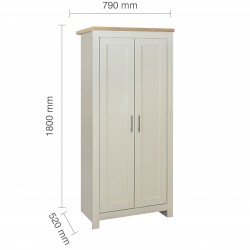 Hawford Two Door Wardrobe - Cream/Oak Dimensions