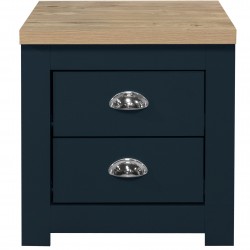 Hawford Two Drawer Bedside Blue/Oak Front View