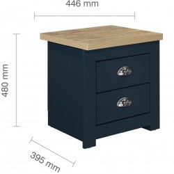 Hawford Two Drawer Bedside Blue/Oak Dimensions