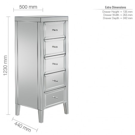 Valencia Five Drawer Narrow Chest Dimensions