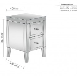 Valencia Two Drawer Bedside Cabinet - Dimensions