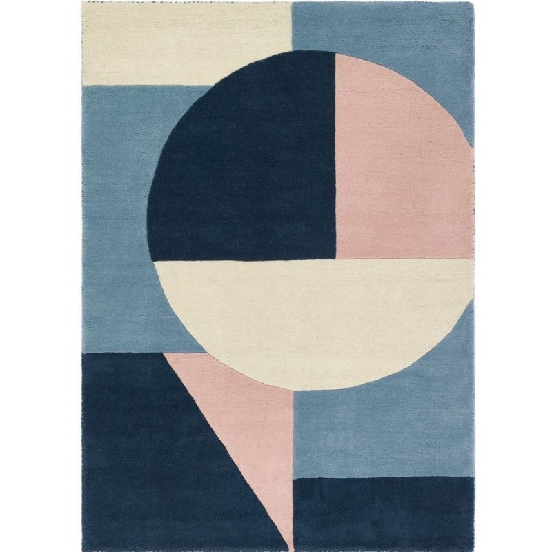 An image of Horizon Blue Geometric Wool Rug - 80cm x 150cm