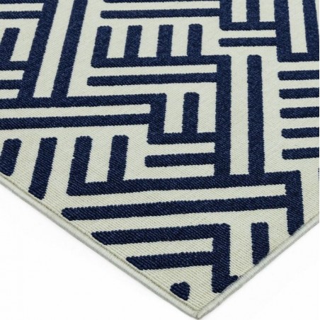 Antibes AN04 Linear Indoor Outdoor Rug - Blue/White Edge Detail