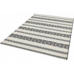 Monty MN03 Black Striped Outdoor Rug Angled View