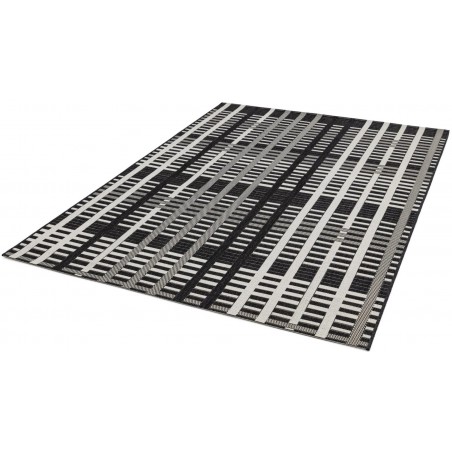 Patio PAT22 Black Grid Outdoor/ Indoor Rug Angled View