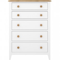 Heston Five Drawer Chest - White/Pine Front View