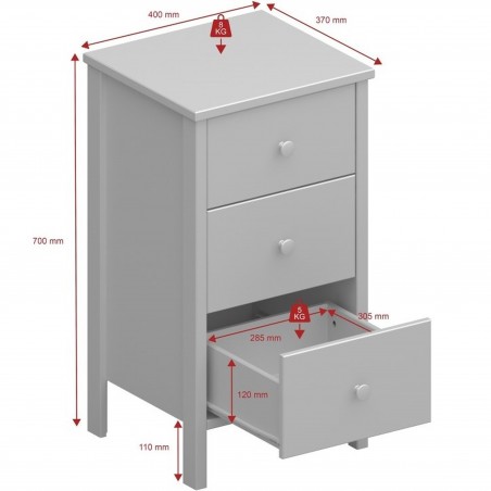 Tromso Three Drawer Bedside Cabinet - Dimensions