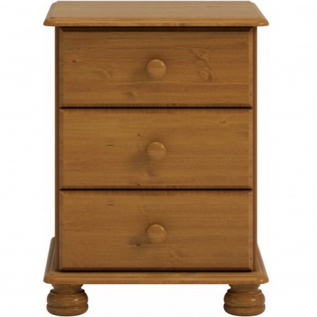 Richmond Three Drawer Bedside Cabinet - Pine Front View