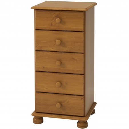 Richmond Five Drawer Narrow Chest - Pine Angled View