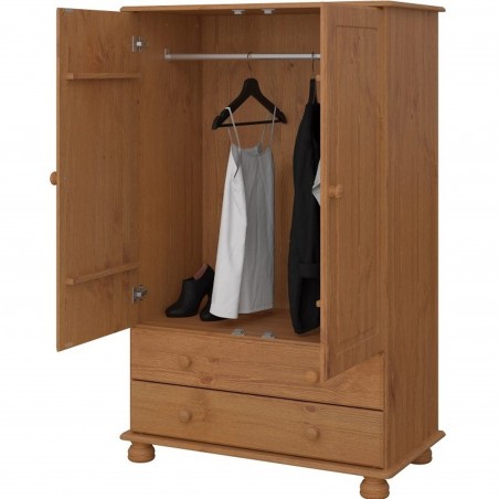 Richmond Two Dr Combi Wardrobe - Pine Angled View doors Open