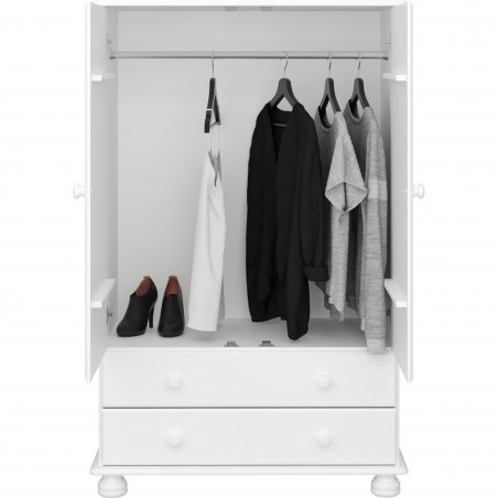 Richmond Two Dr Combi Wardrobe - Off White Front View Doors Open