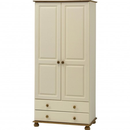 Richmond Two Door Two Drawer Wardrobe - Cream/Pine Angled View